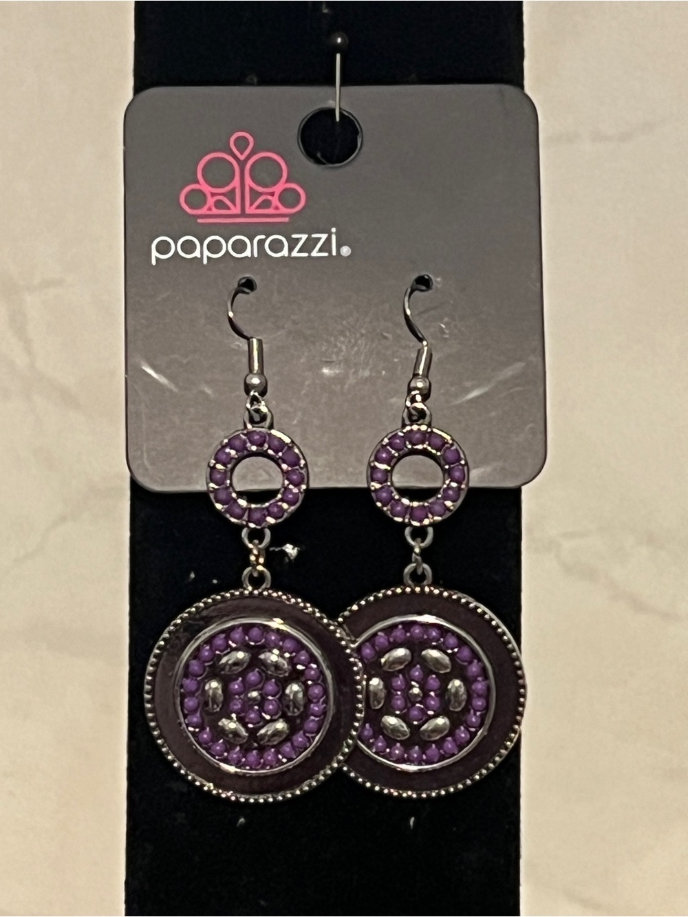 Paparazzi Purple Double Drop Beaded Circle Earrings